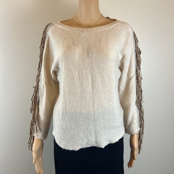 Zadig &  Voltaire Cream Cashmere Banko Sweater with Leather Fringe - Picture 4 of 8